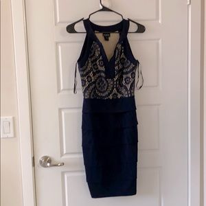 Midi navy lace dress that hugs the body